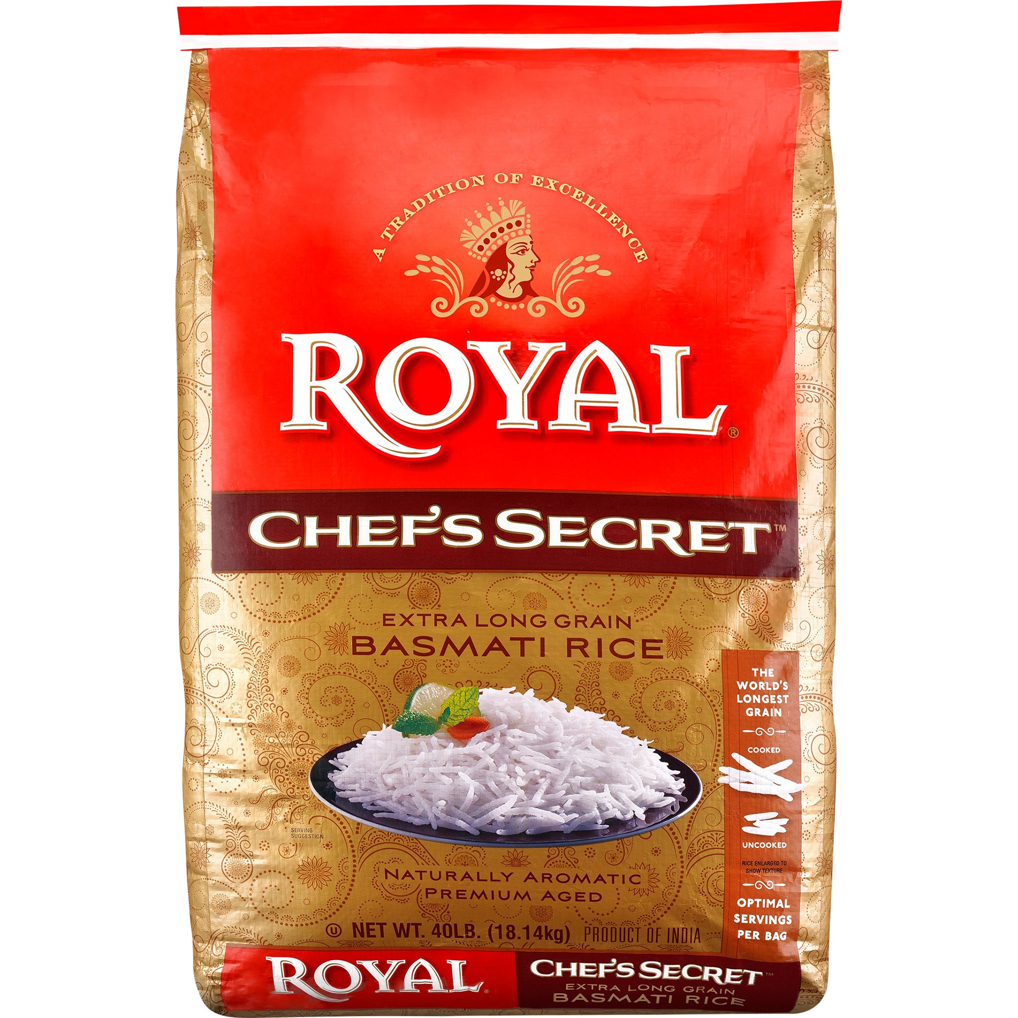 ROYAL CHEF'S SECRET BASMATI RICE 40 POUND BAG