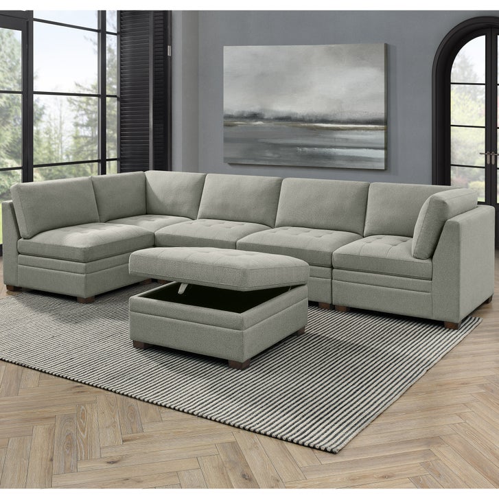 Thomasville Tisdale Boucle Modular Sectional with Storage Ottoman