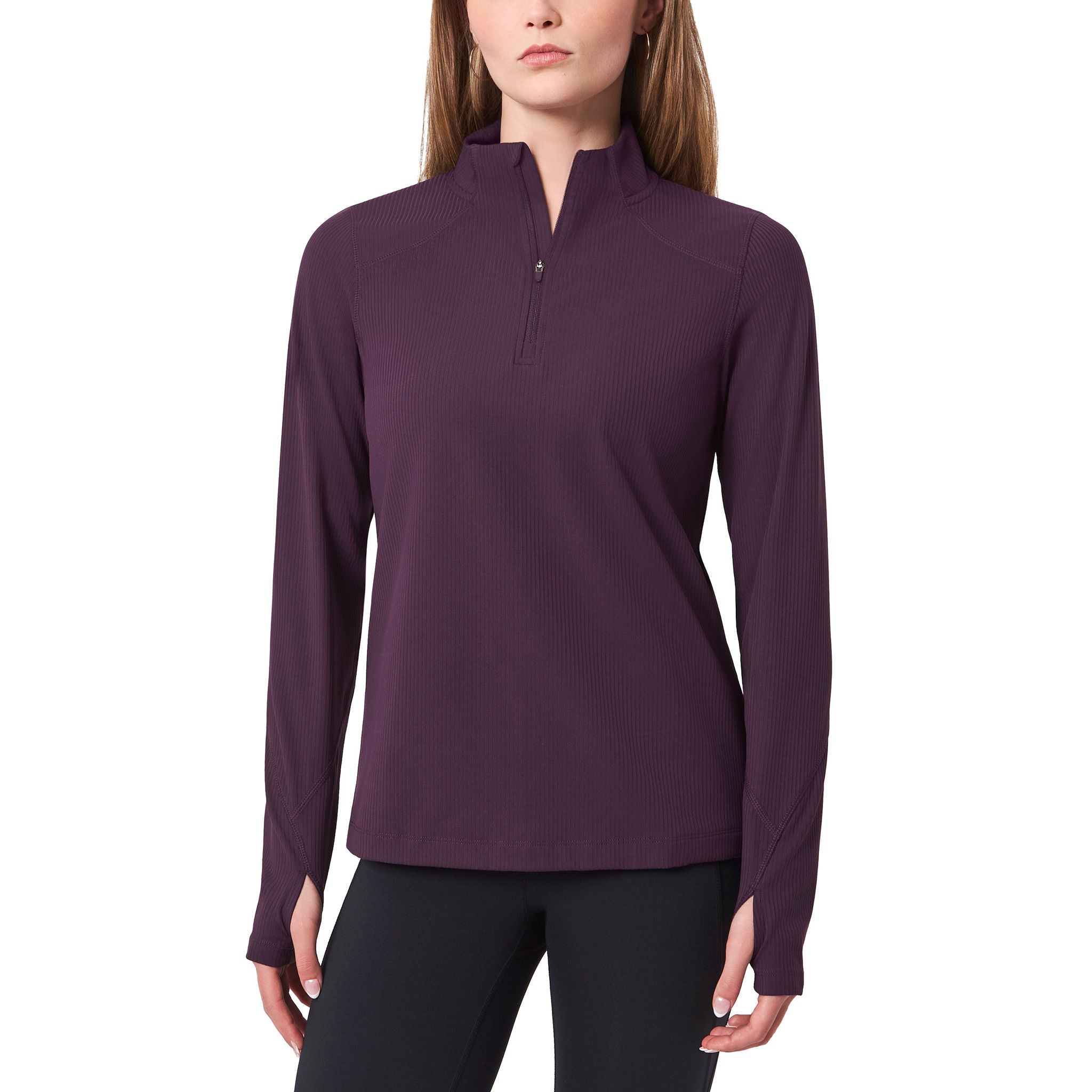 MONDETTA WOMEN'S RIBBED QUARTER ZIP PULLOVER