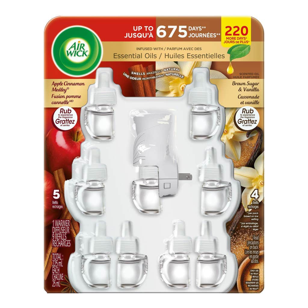 Airwick Apple Cinnamon Medley and Brown Sugar and Vanilla scented oil plug-in
