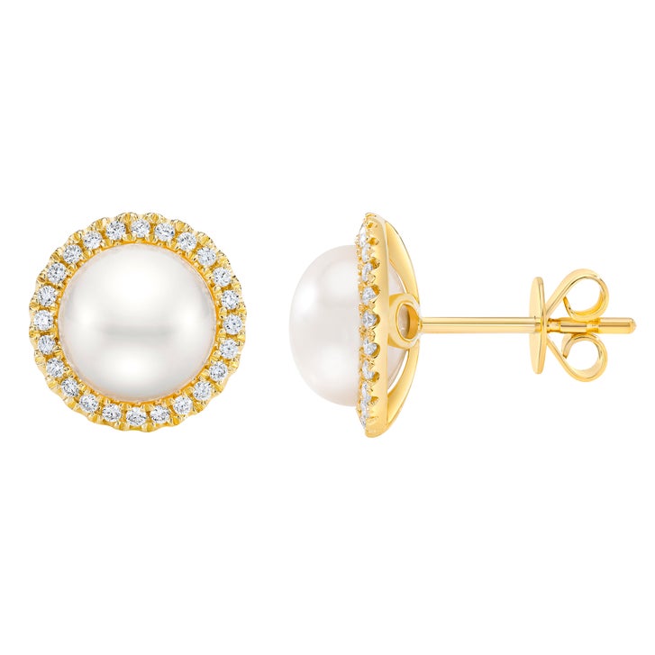 Freshwater Cultured 8-9 mm Pearl and Diamond 14kt Yellow Gold