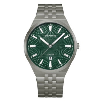 Bering Titanium Green Dial Men's Quartz Watch, 41mm