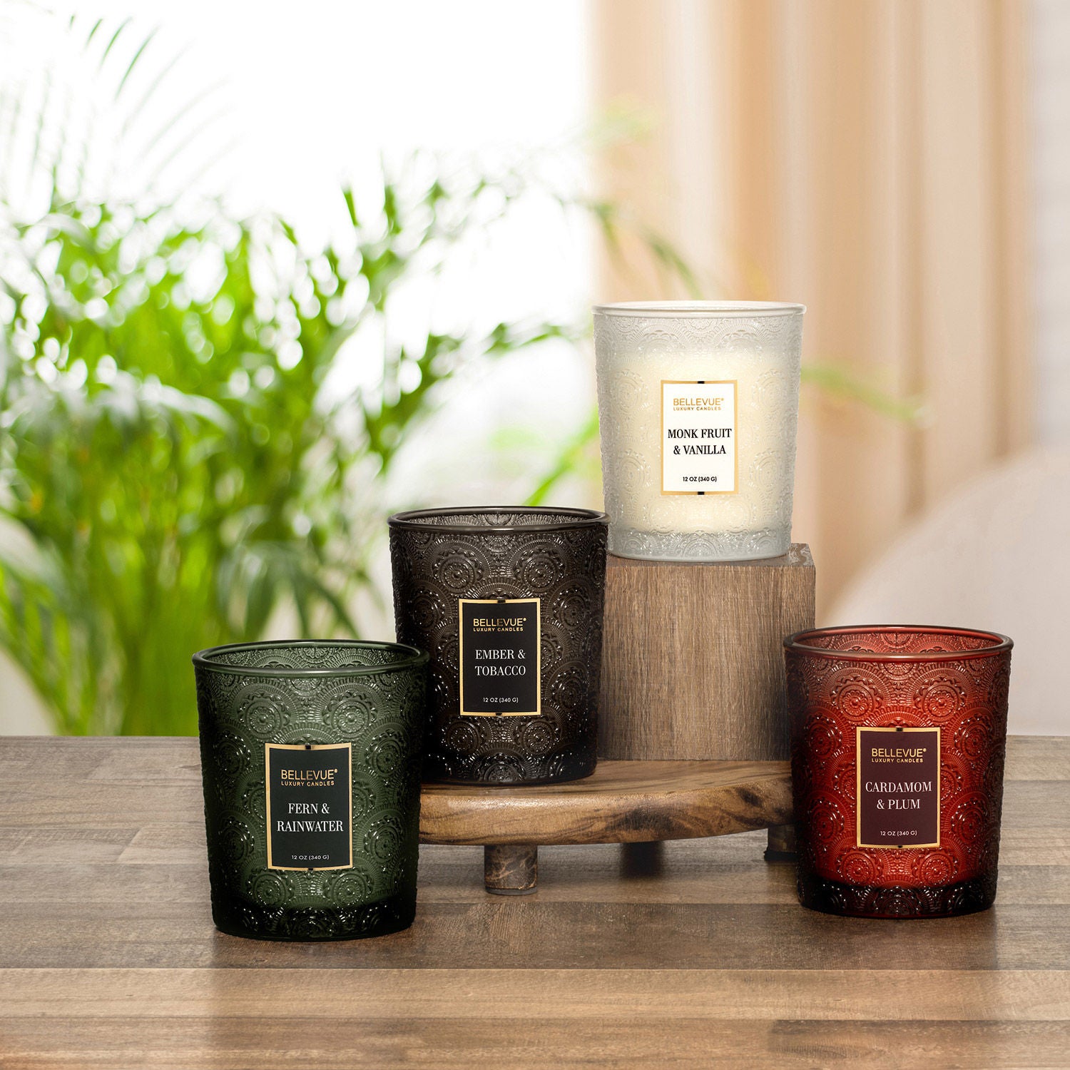 Bellevue Embossed Glass 12 oz. Candle, 4-pack | Costco