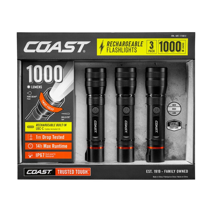 coast pen flashlight with rechargeable and high lumens HP3R 500 Lumen LED Penlight Twist Focus, Red lumen low output is ideal for reading Coast CF1000R 1000L LED Rechargeable