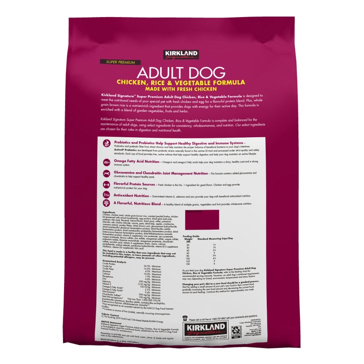 does kirkland signature mature dog food contain l carnitine Anyone want from Costco? Linolenic Acid (Min.) 0.4% Zinc (Min.) 150 mg/kg Selenium (Min.) 0.35 mg/kg Vitamin E (Min.) 150 IU/kg L Kirkland Signature Chicken, Rice, and