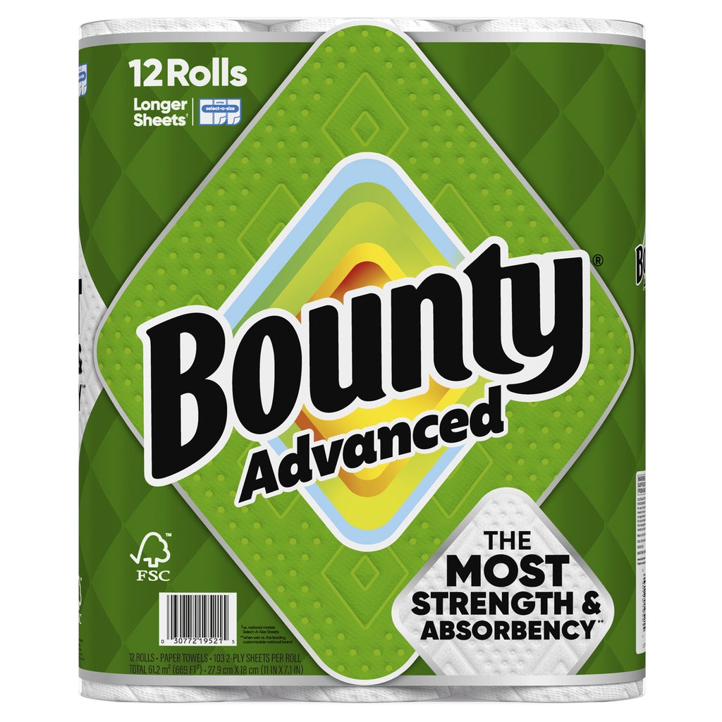 **Bounty** Advanced Paper Towels, 2-Ply, White, 103 Sheets, 12 ct