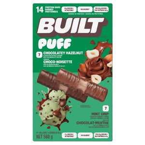 Built Puff Protein Bars, Chocolatey Hazelnut and Mint Chip, 14 x 40 g
