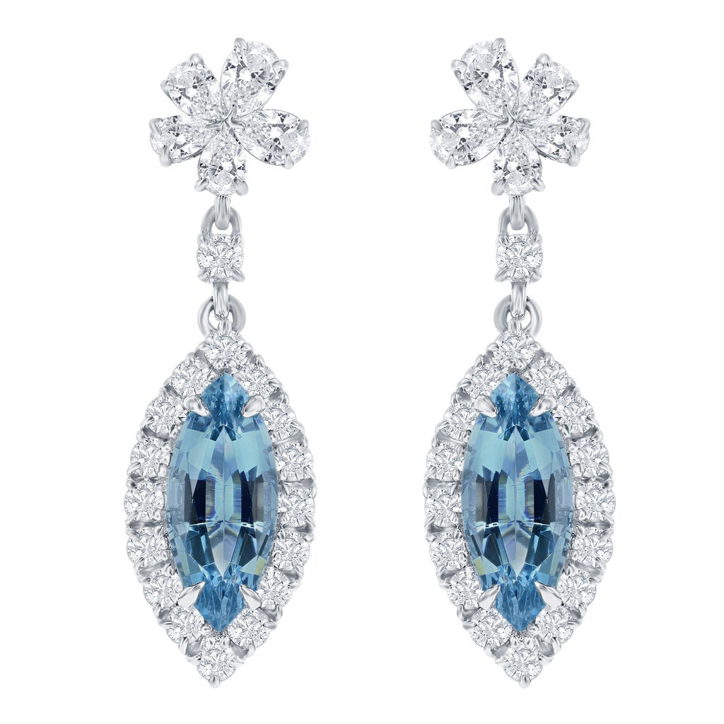 Marquise Cut 4.42 ctw Aquamarine & Diamond 18kt White Gold Earrings ...