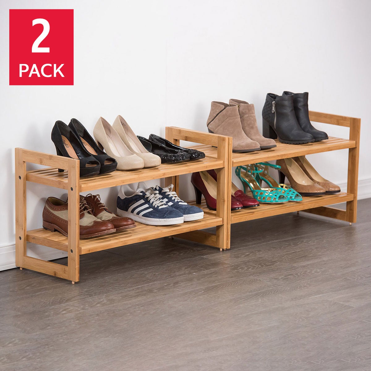 TRINITY Bamboo 2-tier Shoe Rack, 2-pack