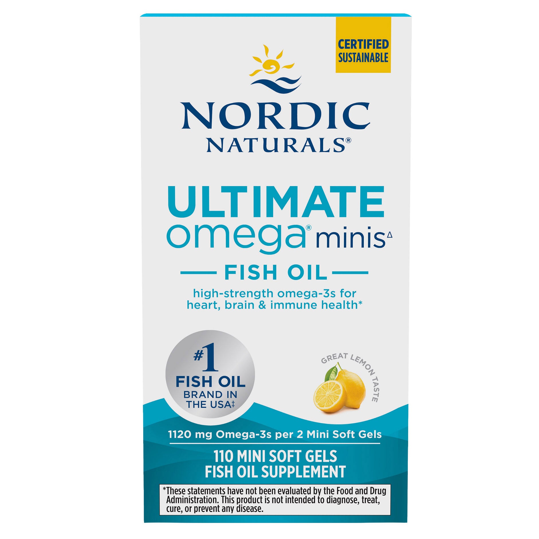Nordic Naturals Ultimate Omega Fish Oil, 110 Mini Softgels, Lemon
