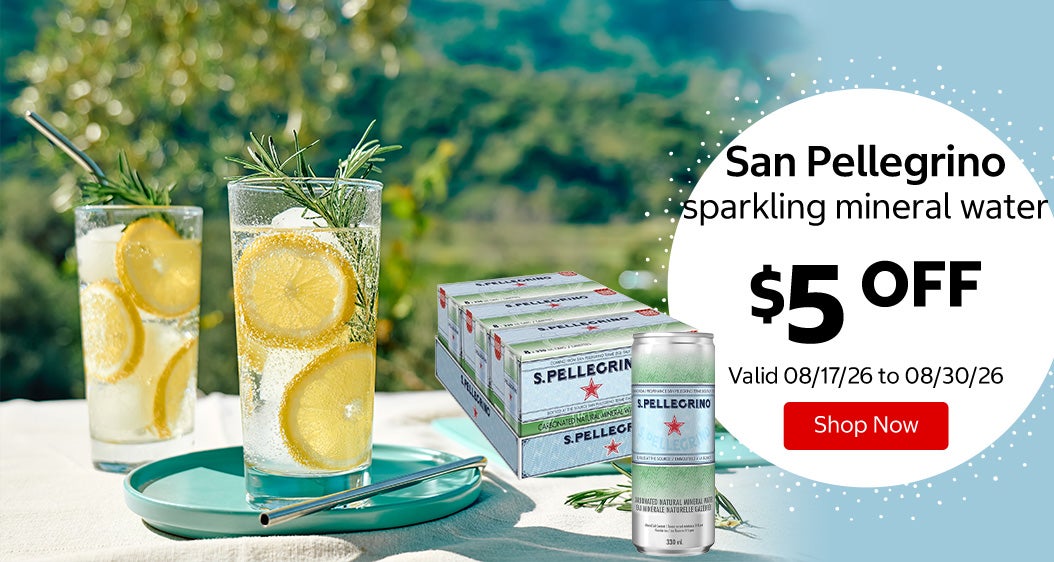 San Pellegrino sparkling mineral water $5 OFF Valid 08/17/26 to 08/30/26 Shop Now 