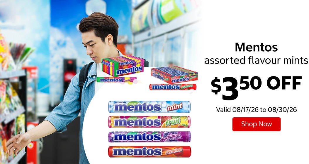 Mentos assorted flavour mints $3.50 OFF Valid 08/17/26 to 08/30/26 Shop Now 