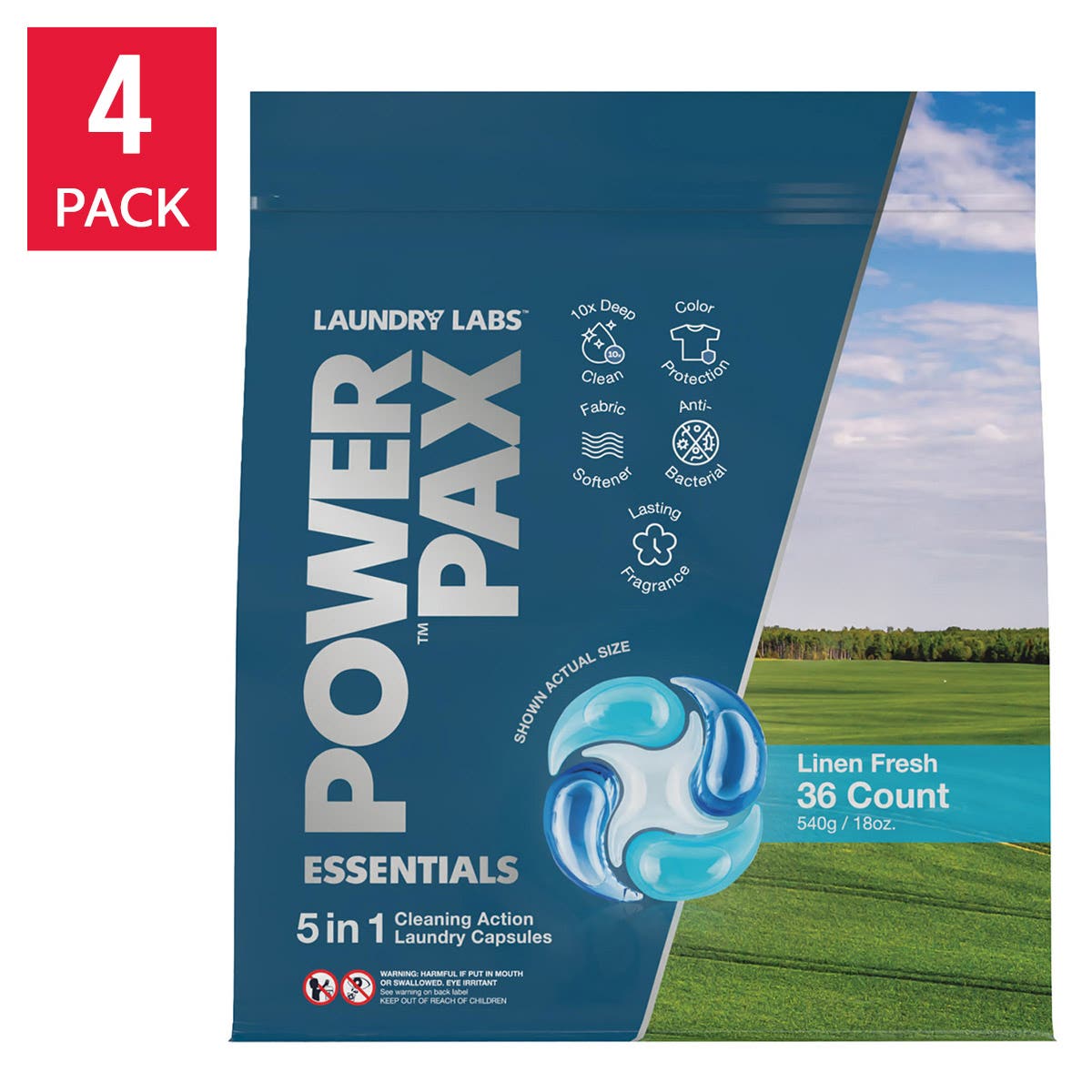 Laundry Labs Power Pax 5-in-1 Laundry Capsules, Linen Fresh, 144-count