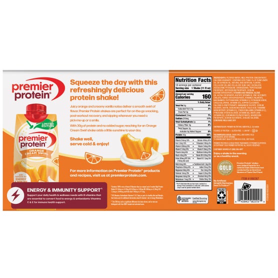 Premier 30g Protein PLUS Energy and Immune Support Shakes, Orange