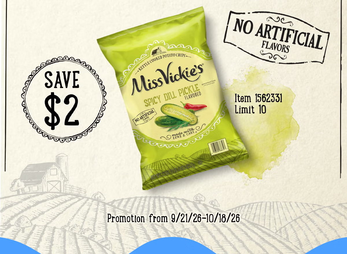 SAVE $2 Miss Vickie's Kettle Cooked Potato Chips, Spicy Dill Pickle, 22 oz