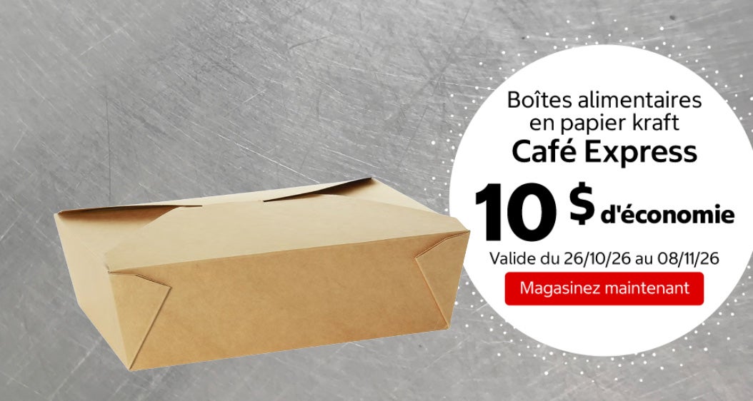 Boîtes alimentaires en papier kraft Café Express 10 $ d'économie. Valide du 26/10/26 au 08/11/26. Magasinez maintenant
