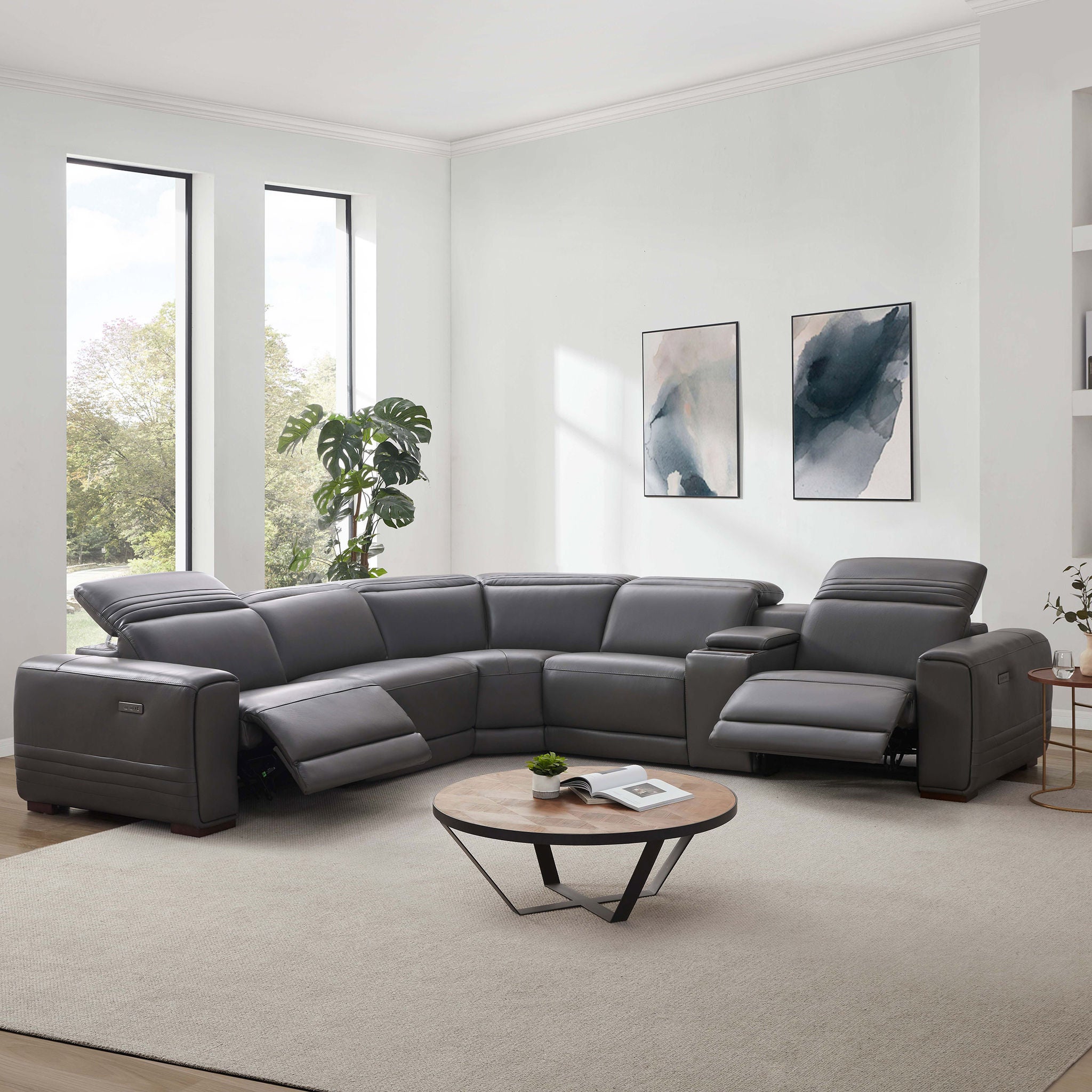 Karson Leather Power Reclining Sectional with Power Headrests | Costco