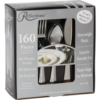 Reflections Plastic Fork, Knife, Spoon Cutlery Combo, Silver, 160 ct