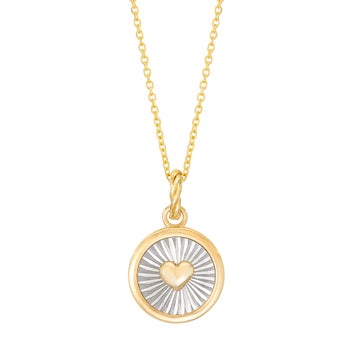 Diamond Cut Round Heart Pendant Necklace in Two-Tone Gold