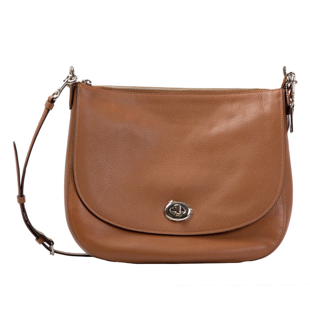 Coach Turnlock Pebble Leather Hobo, Saddle | Costco