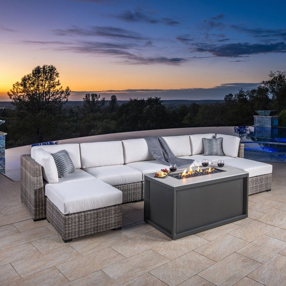 SunVilla Hudson 8-piece Fire Outdoor Patio Sectional Seating Set