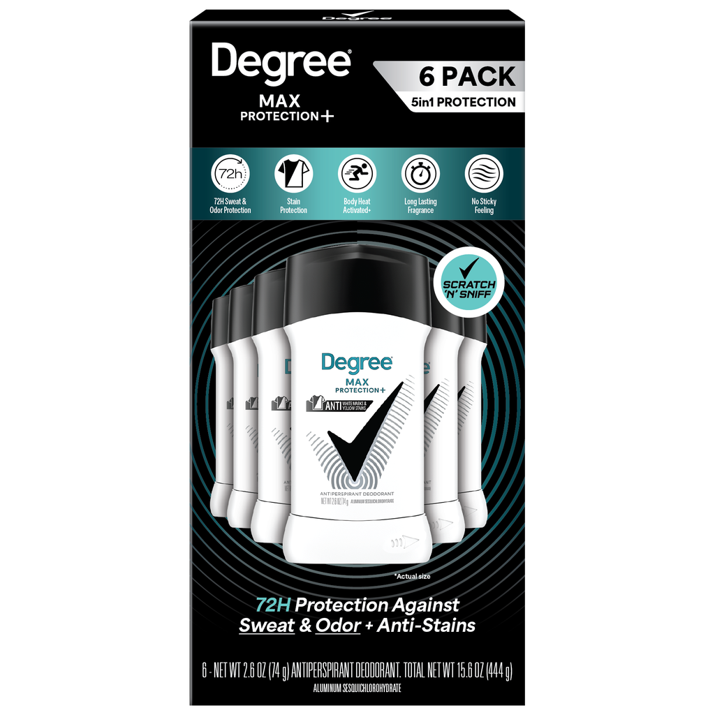 **Degree** Deodorant, Max Protection+ , 5-in-1 Antiperspirant, 2.6 oz, 6 ct