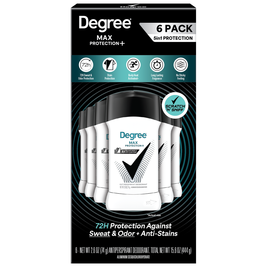 **Degree** Deodorant, Max Protection+ , 5-in-1 Antiperspirant, 2.6 oz, 6 ct