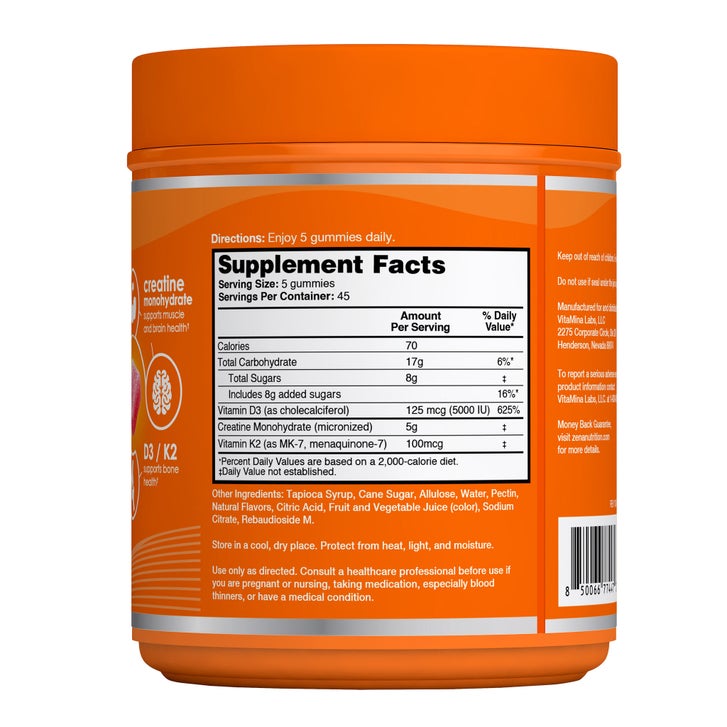 Zena Creatine Monohydrate + D3/K2 Gummies, 225-count | Costco