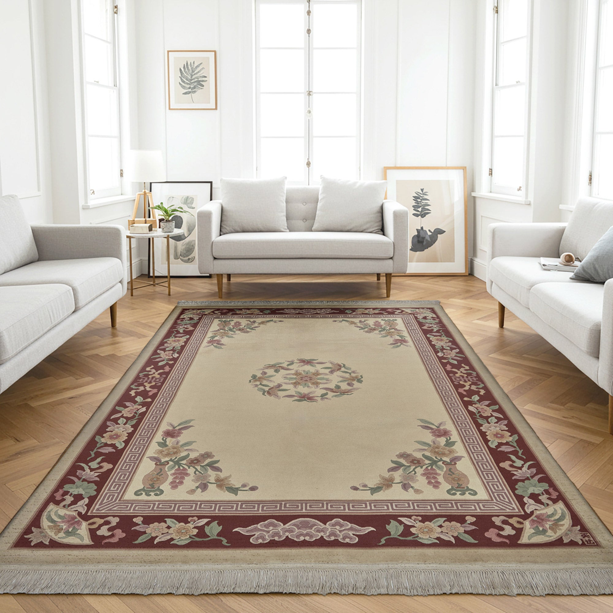 Rooo Lou キャンバスプリント33.3×33.3 Pagoda Hand Knotted Rug Collection, Lenzburg Ivory | Costco