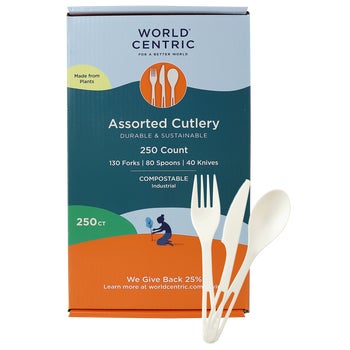 World Centric Compostable Assorted Cutlery, White, 250 ct