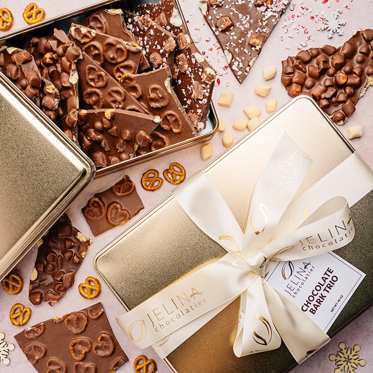 Jelina Chocolatier Handcrafted Chocolate Bark Trio Tower, 2.5 lbs