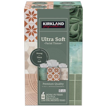 Kirkland Signature Ultra Soft Facial Tissue, 3-Ply, Upright Box, 84 Tissues, 12 ct