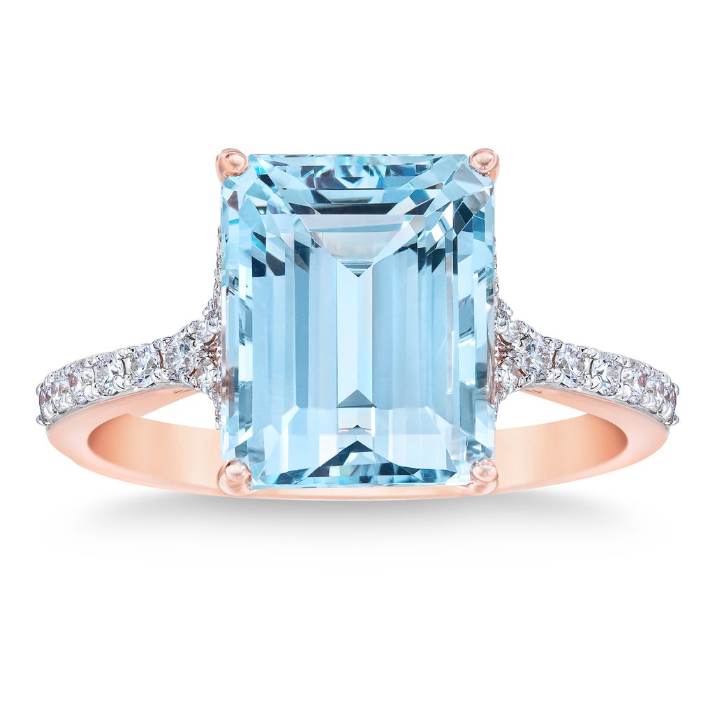 Aquamarine and Diamond 14kt Rose Gold Ring | Costco