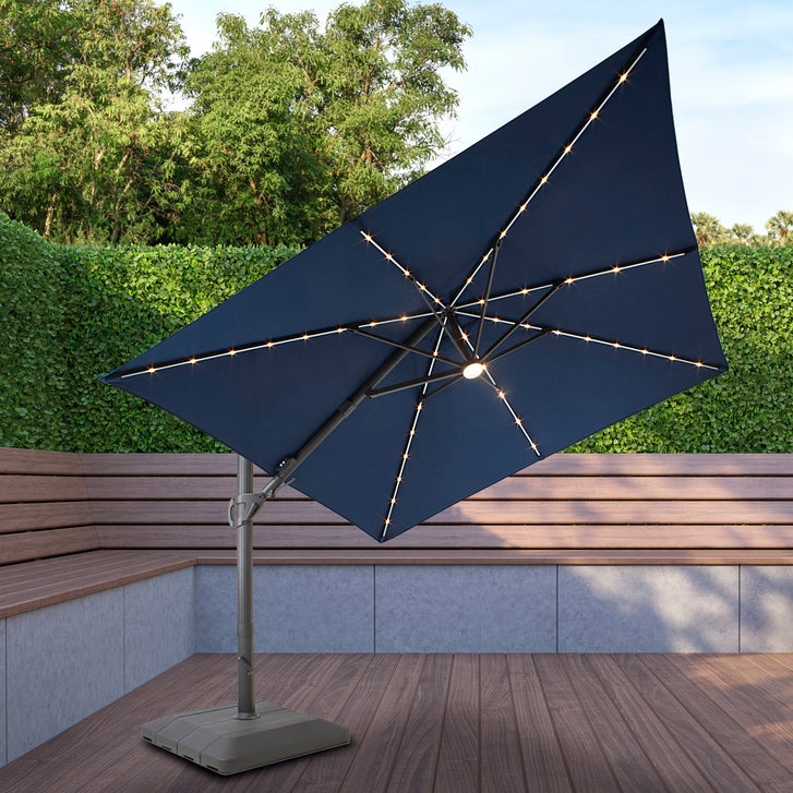 led cantilever patio umbrella 9 x12 ft Outdoor Rectangle Double Top Lighted with Base Polyester. CLOUDFLY 11 ft. x 11
