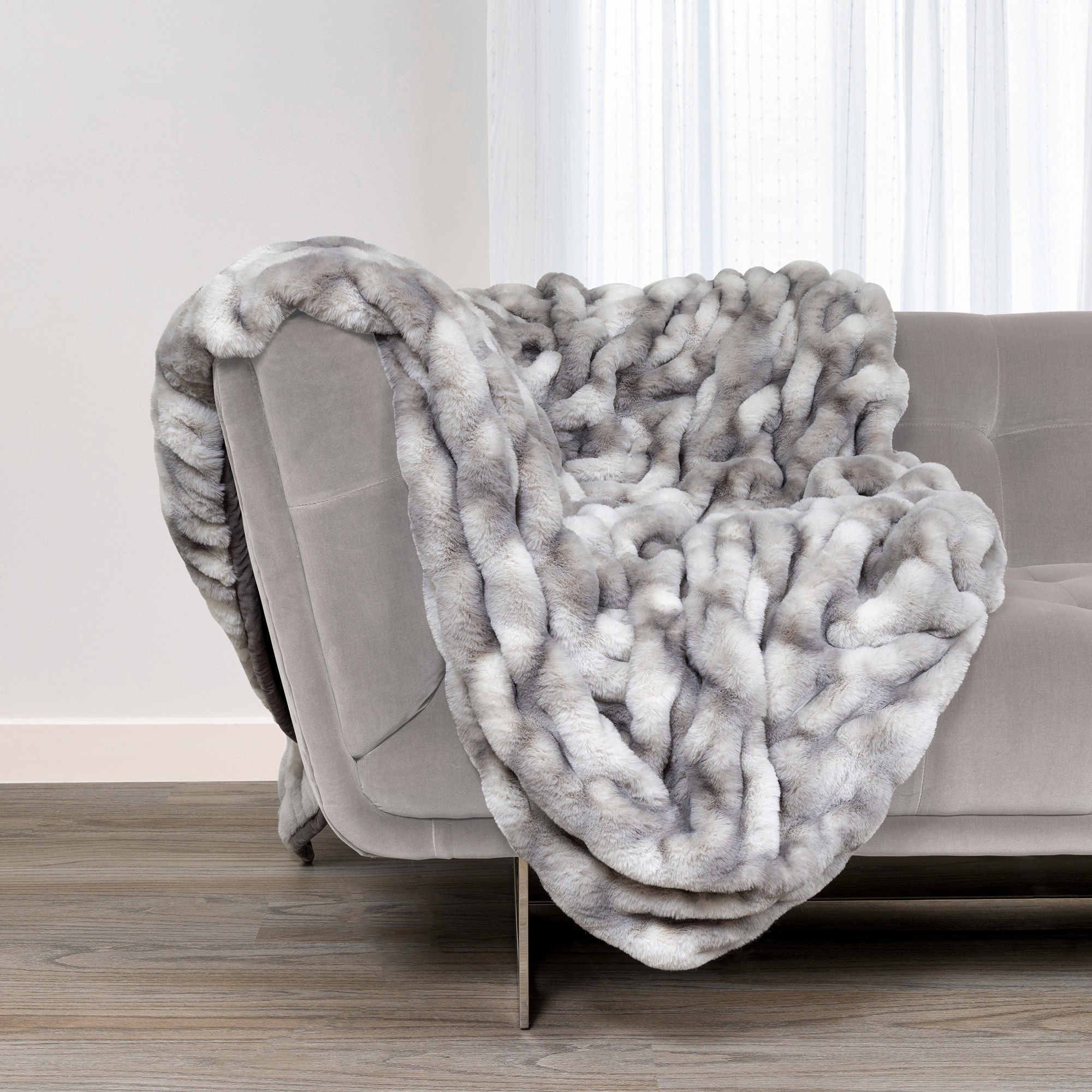 内モンゴル産 アクアマリン ショール？付きグレースモーキーファントムDT Mon Chateau Faux Fur Throw | Costco