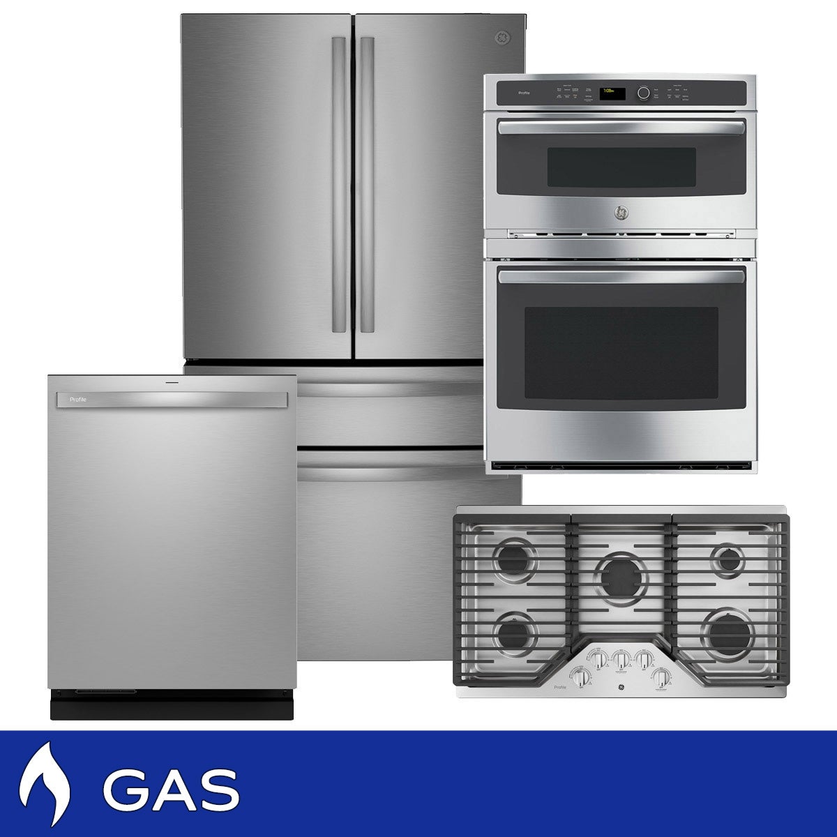 GE Profile 4-piece GAS Kitchen Package with 28.7 cu. ft. 4-door French Door Refrigerator