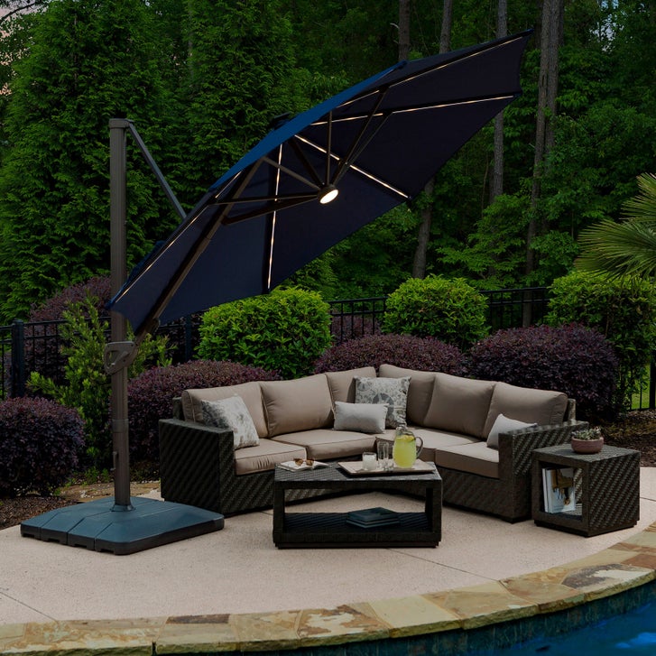 garden treasure 11ft off-set patio umbrella with light 13-ft Outdoor Lux Lighting, Octago It carries Treasure Garden Market Aluminum 11