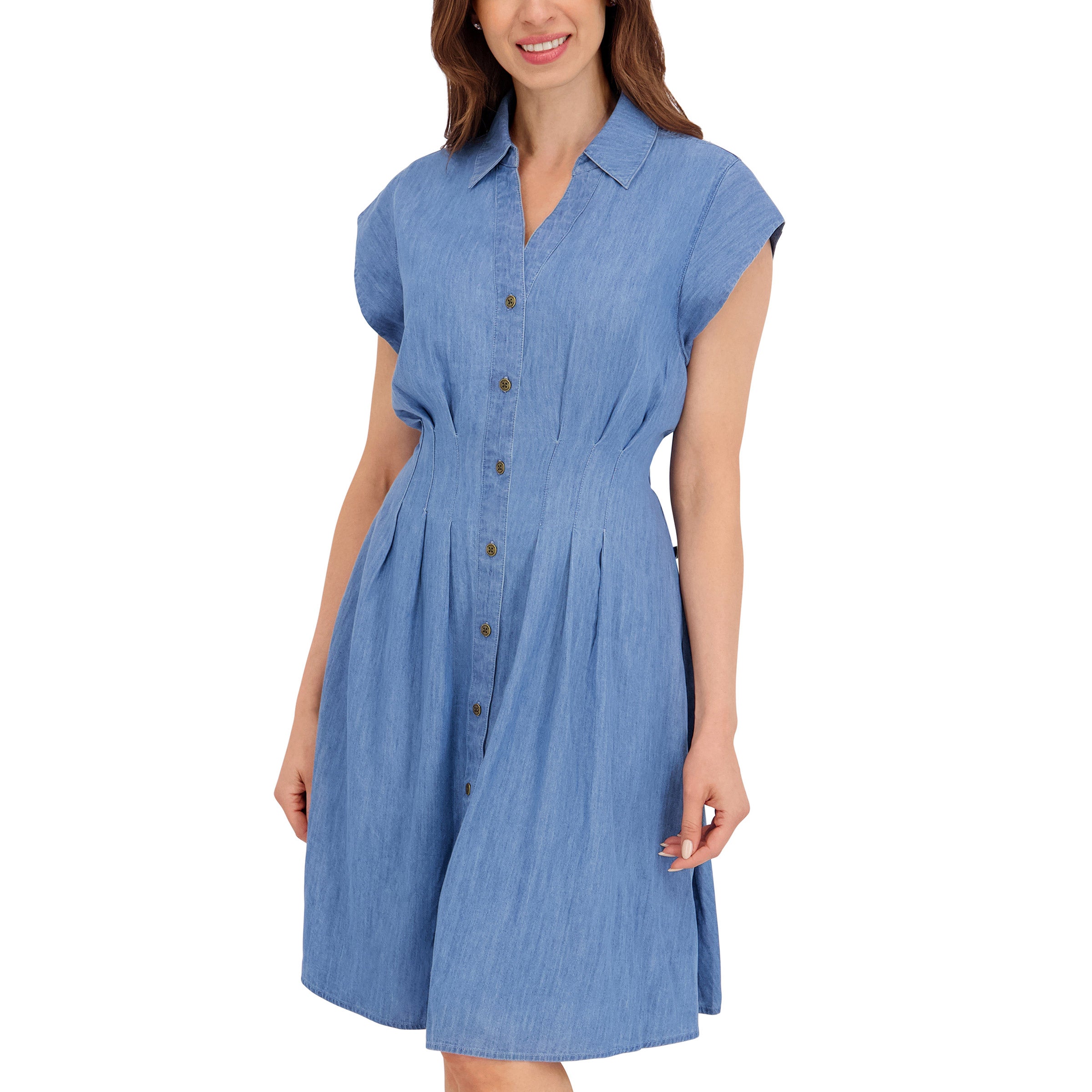 women's jeans dress Womens Denim Button Down Shirt Ruffle Flowy Midi Jean Dress Short Sleeve A-Line Dresses with Pockets at Amazon Clothing store Made from sustainable Tencel fabric Avec Les Filles Women's Floral