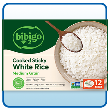 Bibigo, Cooked Sticky White Rice Bowls, Medium Grain, 7.4 oz, 12-Count