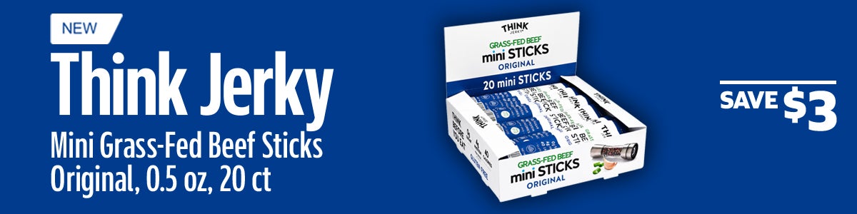 SAVE $3 on NEW Think Jerky Mini Grass-Fed Beef Sticks, Original, 0.5 oz, 20 ct