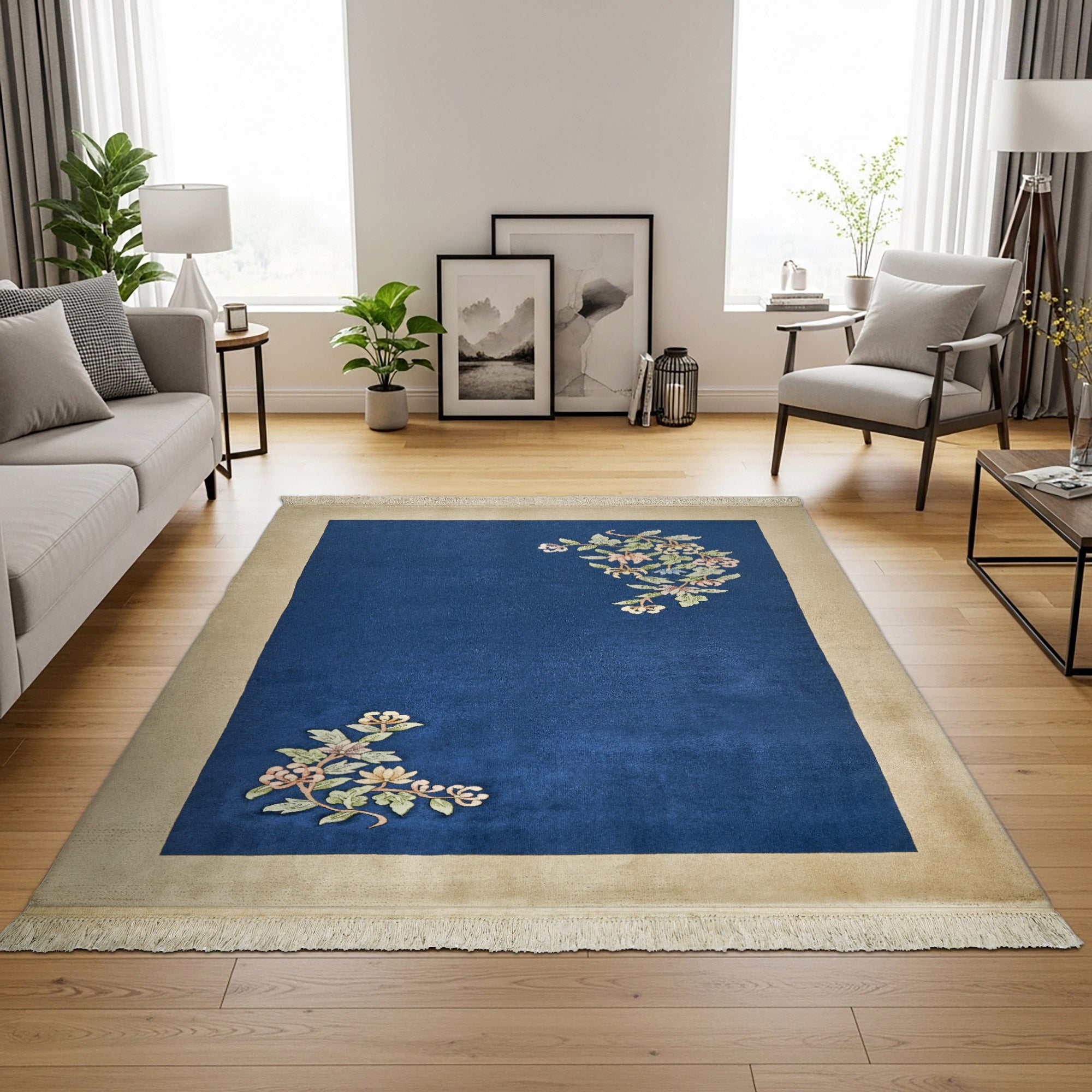 Rooo Lou キャンバスプリント33.3×33.3 Pagoda Hand Knotted Rug Collection, Rhone Blue | Costco