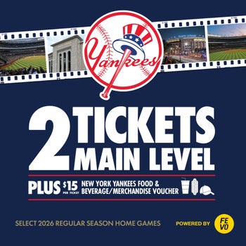 MLB New York Yankees - Two Main Level Tickets + $30 Food and Beverage/Merchandise, eVoucher