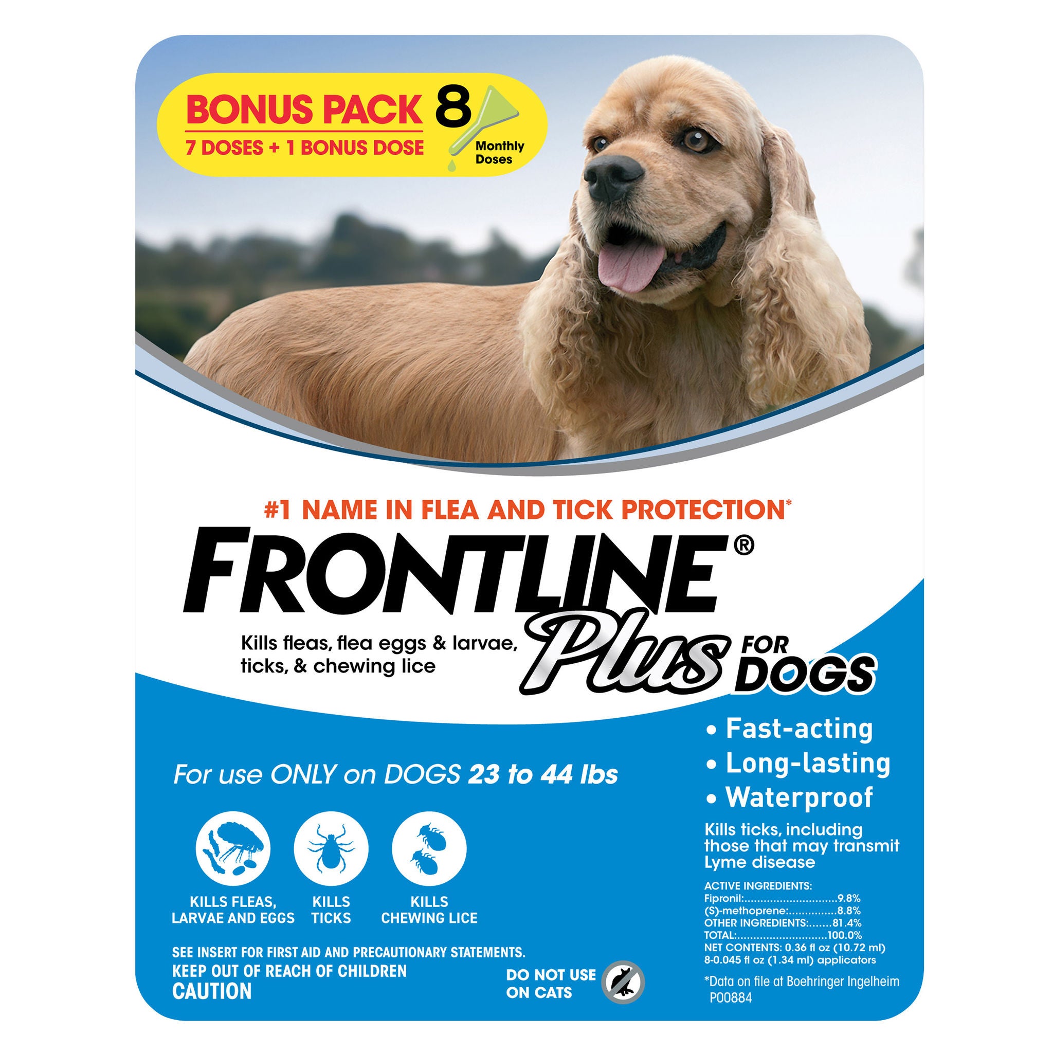 Frontline Plus Flea and Tick Dog Treatment 23-44 lb, 7+1 Doses