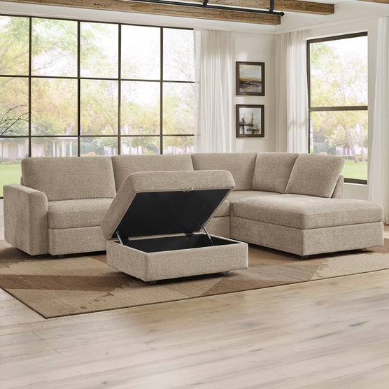 Broyhill Oswin Fabric 3-piece Sectional with Storage Ottoman, Tan