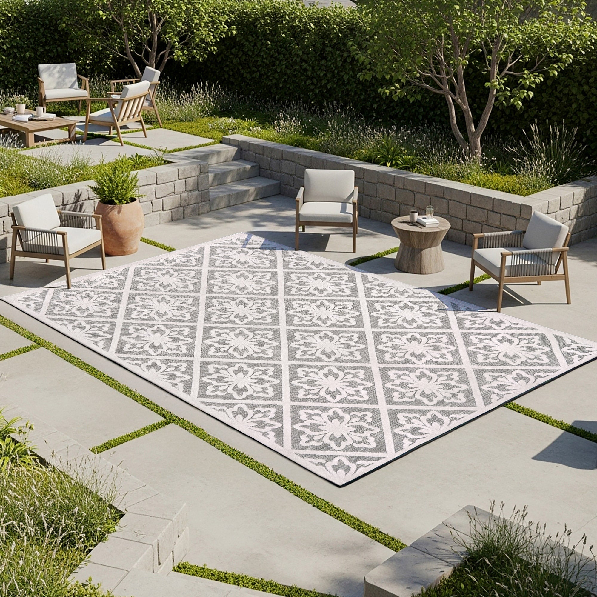 【底値限界価格】Cadenza Arca【ホワイトオーク】 Laguna Indoor/Outdoor Area Rug, Bennet Gray Ivory, 6'6” x 9'6