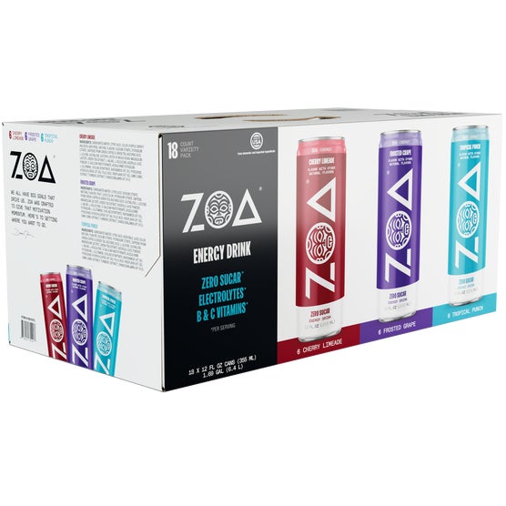 ZOA Energy Drink, Zero Sugar, Variety Pack, 12 fl oz, 18 ct | Costco