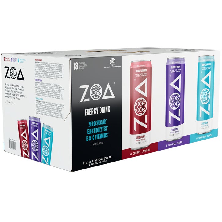 ZOA Energy Drink, Zero Sugar, Variety Pack, 12 fl oz, 18 ct | Costco