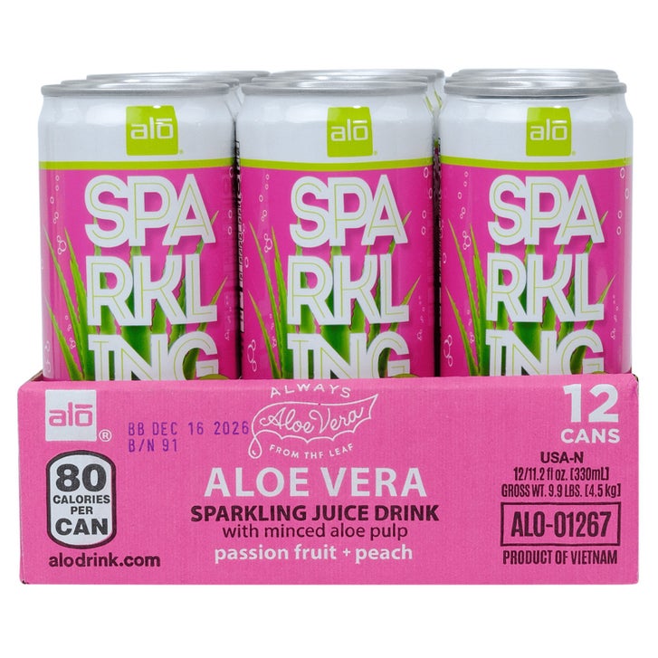 リンゴ Alo Aloe Vera Sparkling Juice Drink, Passion Fruit + Peach, 11.2