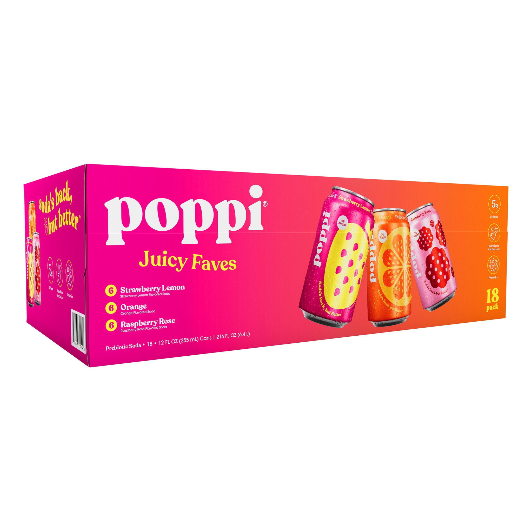 Poppi Soda, Juicy Faves Variety Pack, 12 fl oz, 18-count | Costco