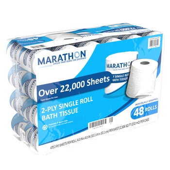 Marathon Bath Tissue, Standard Roll, 2-Ply, 4" x 4", 470 Sheets, 48 ct